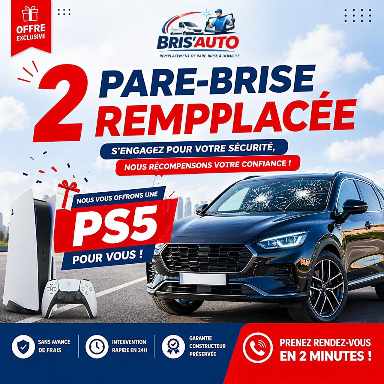 Cadeau exclusif pour deux pare-brise remplacés — Bris'Auto